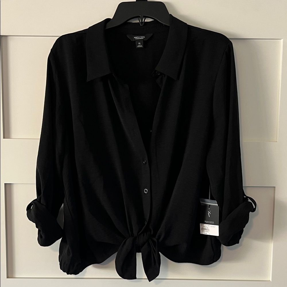 Simply Vera Vera Wang Black Tie-Front Button Down Shirt